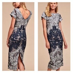 JS Collection SANTIAGO Jackie Soutache Dress Womens 6 Blue Applique Tea Length